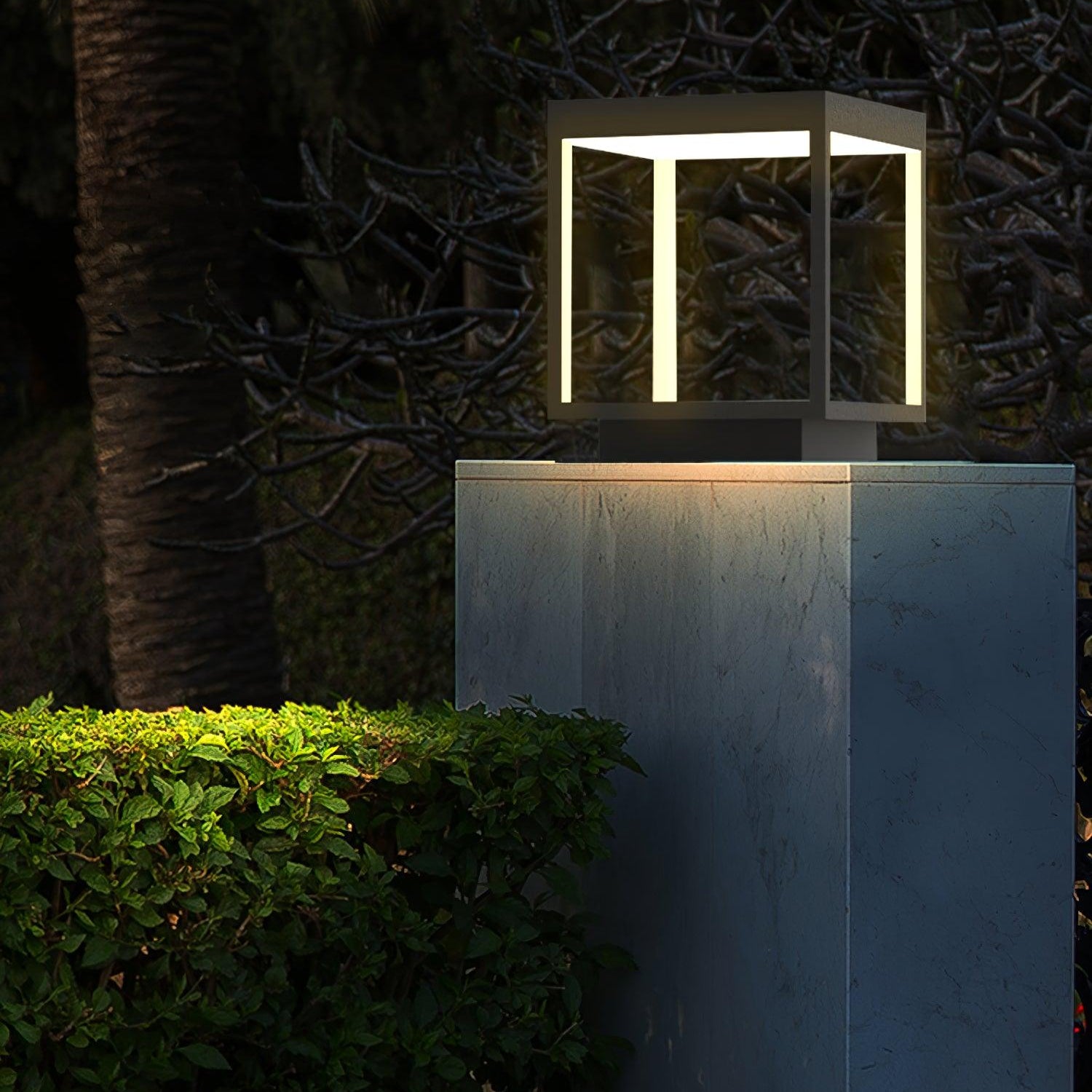 Borne extérieure LED cadre carré – ambiance chaleureuse jardin et terrasse